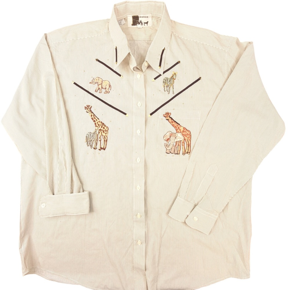 Embroidered Safari Button-Down Shirt - Beige
